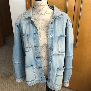 Light Blue Denim Jacket longer so cute brand new large adorable